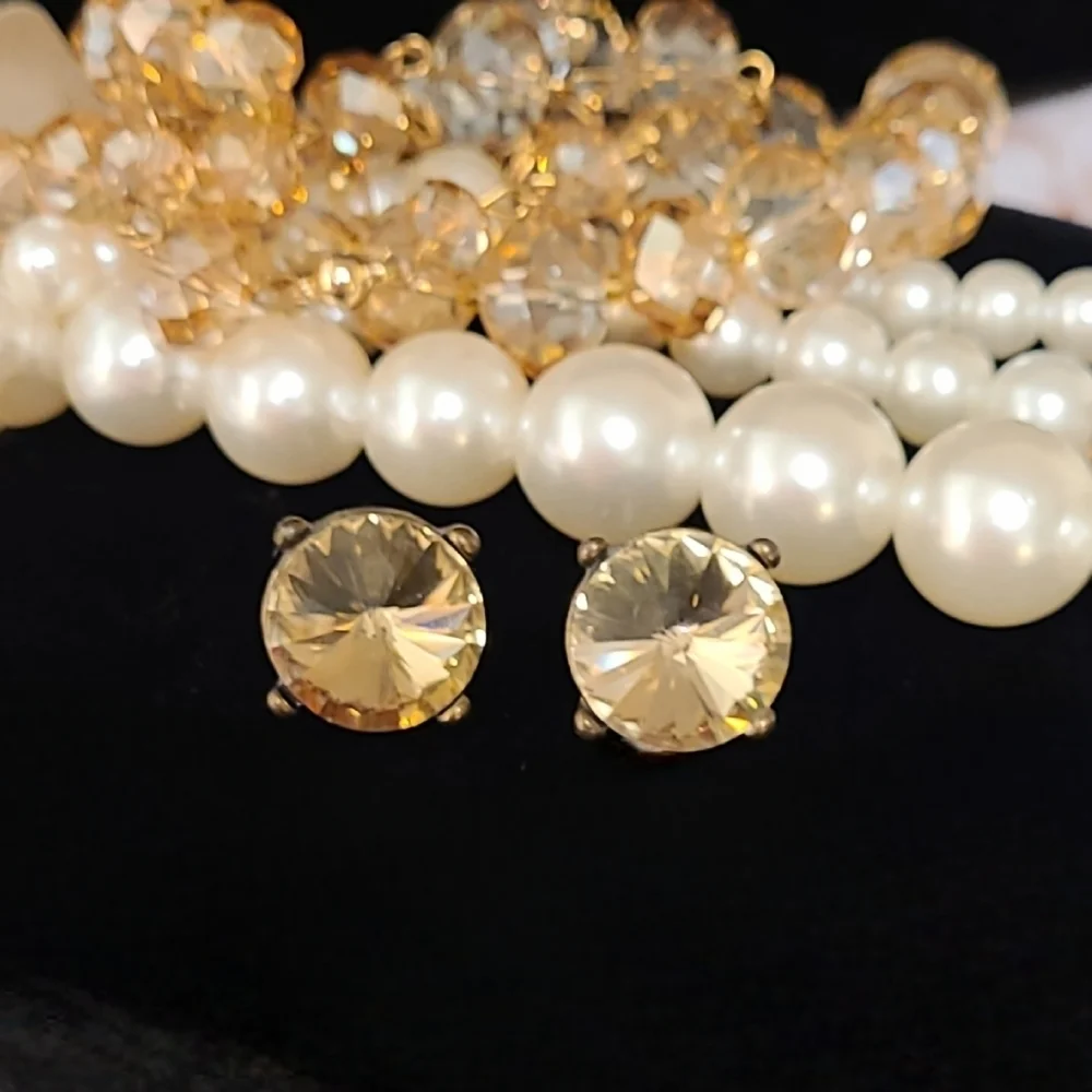 Champagne Crystal Large Stud Antiqued Gold Earrings